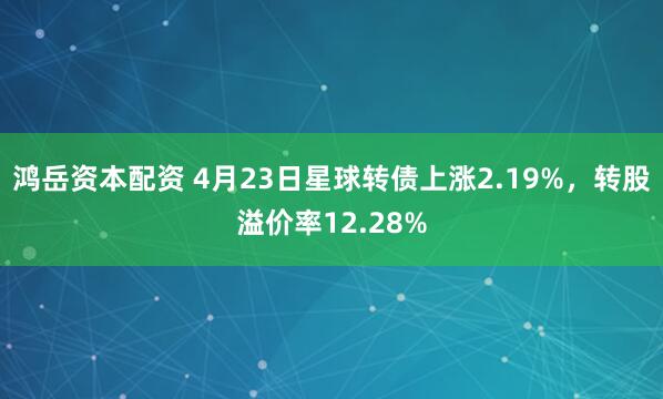 鸿岳资本配资 4月23日星球转债上涨2.19%，转股溢价率12.28%